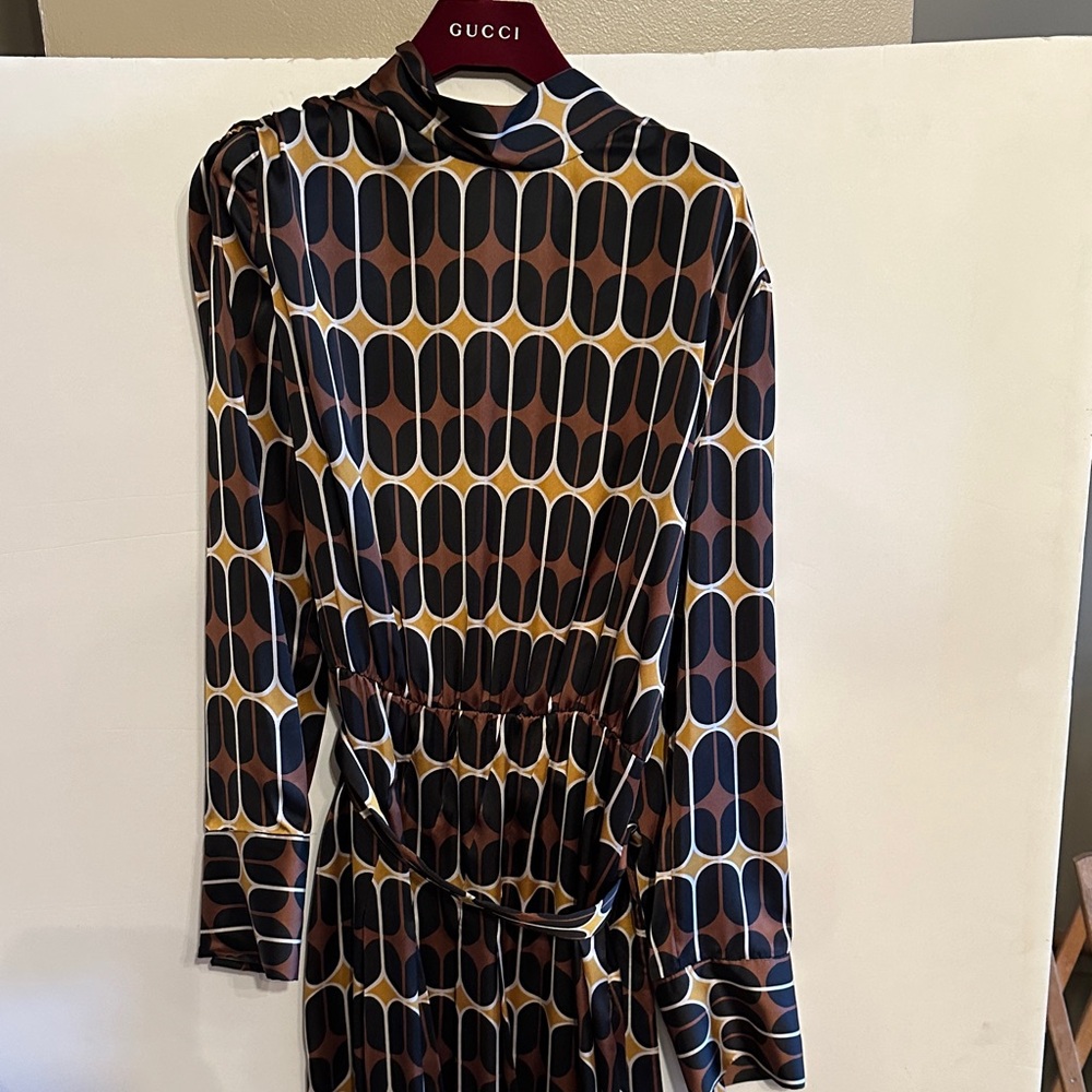 Zara Geometric Patterned Dress - Black and Gold side slit